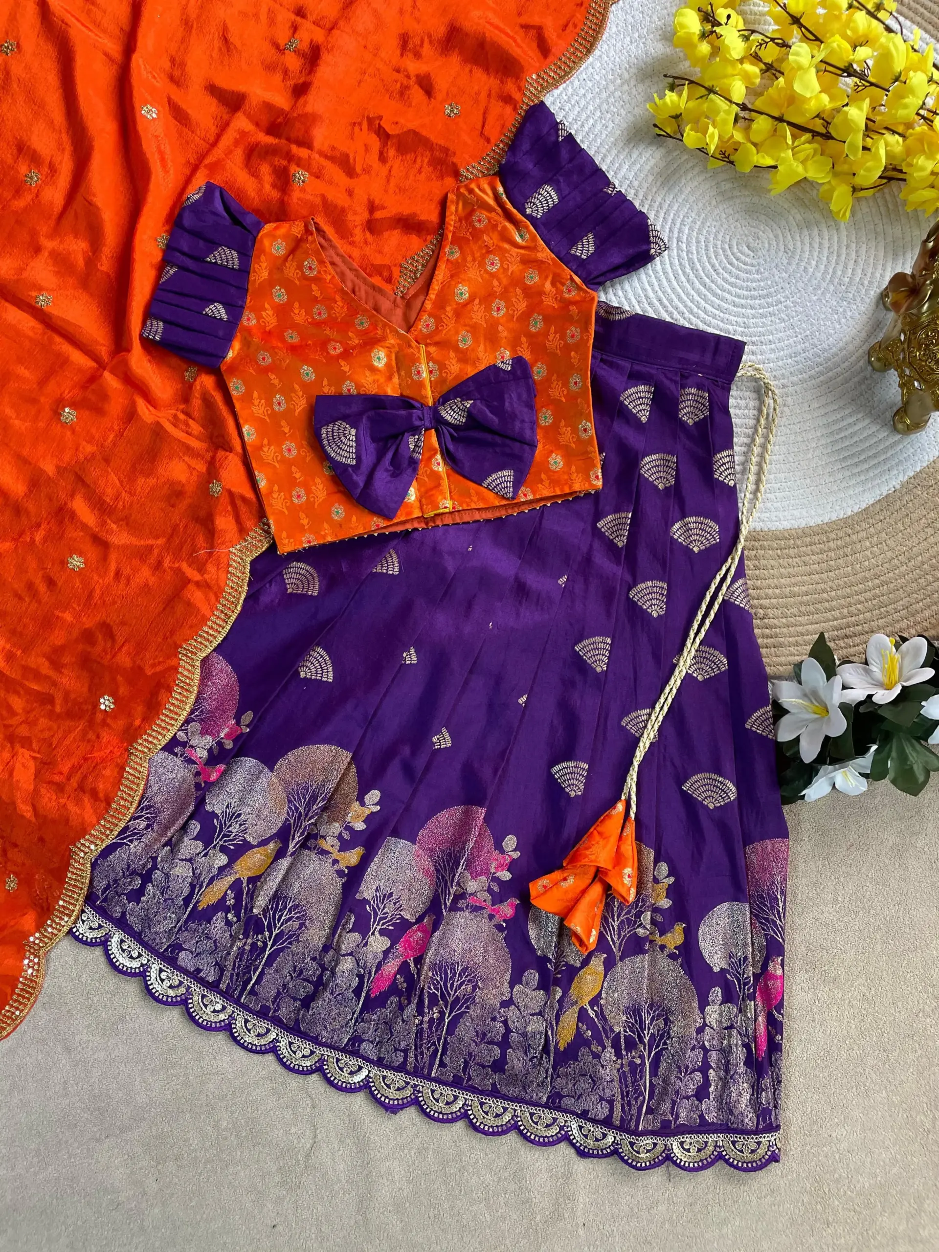 Pongal Special Mother Daughter Duo Purple Lehenga Set - Image 2