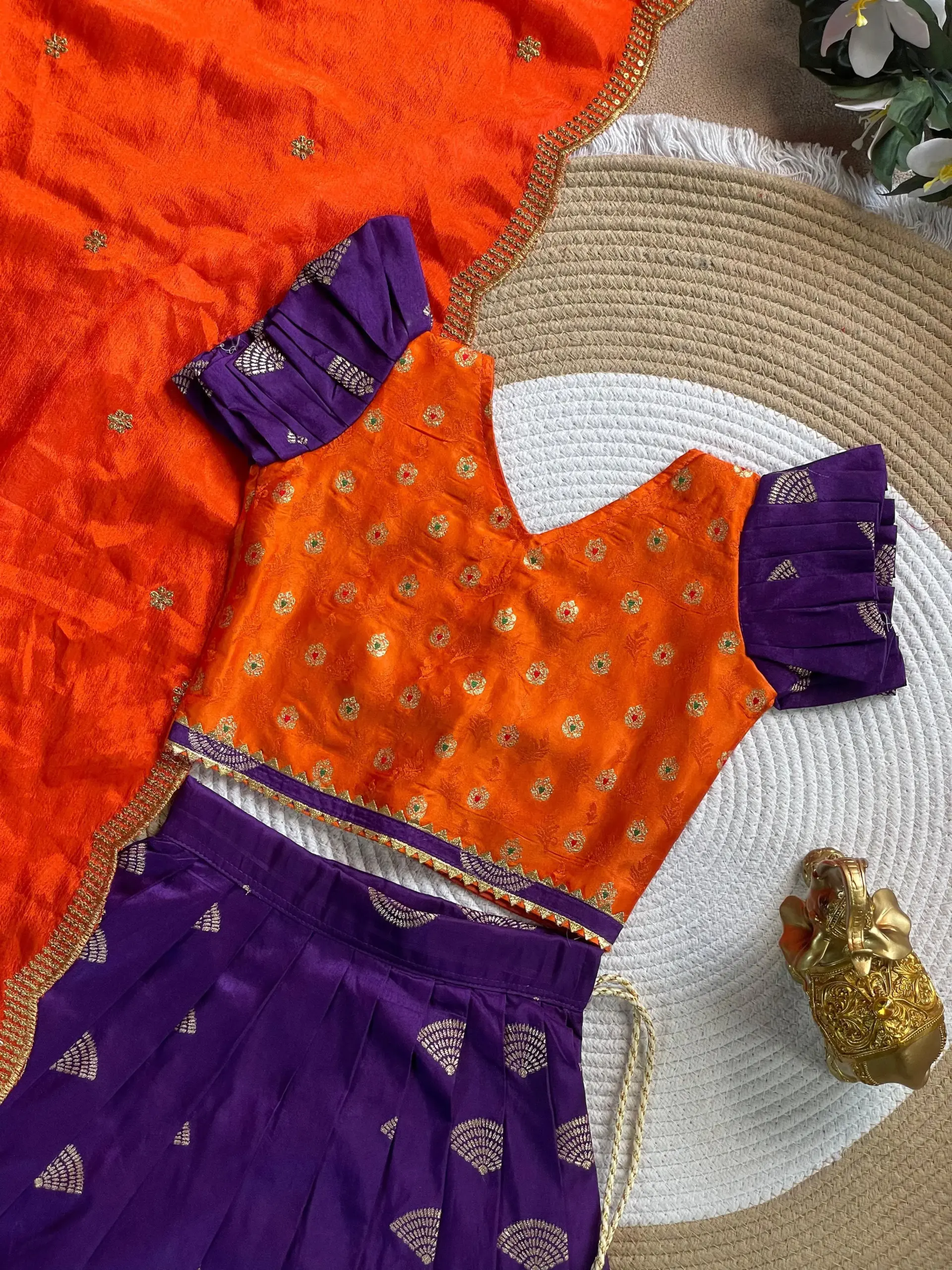 Pongal Special Mother Daughter Duo Purple Lehenga Set - Image 3