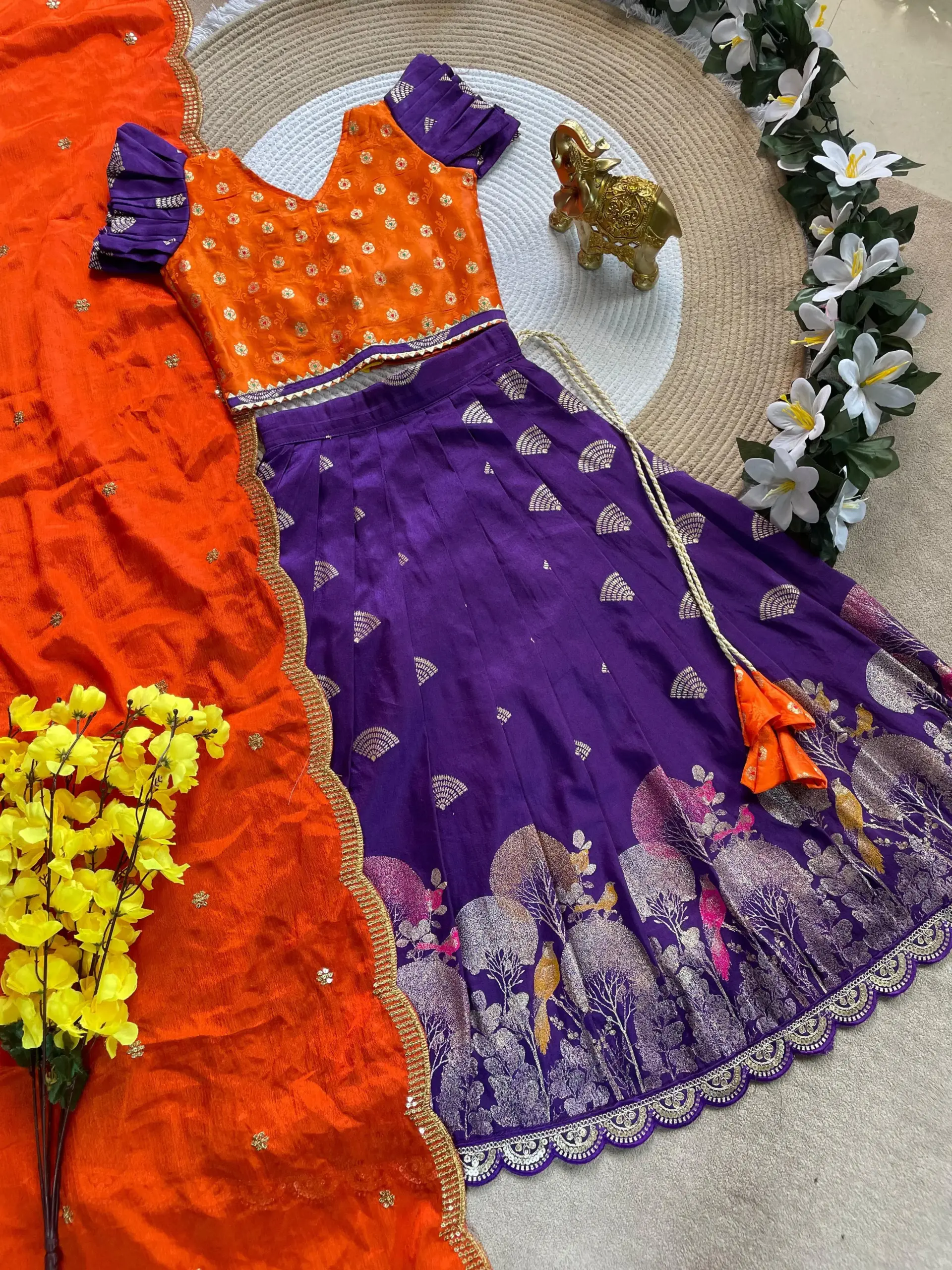 Pongal Special Mother Daughter Duo Purple Lehenga Set - Image 4
