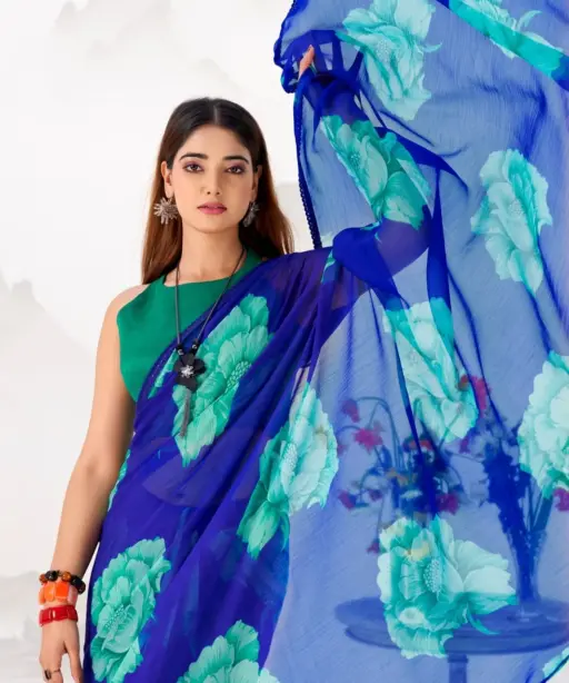 Premium Chiffon Printed Saree with Lace Border