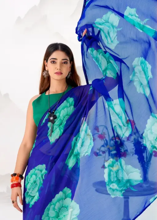 Premium Chiffon Printed Saree with Lace Border