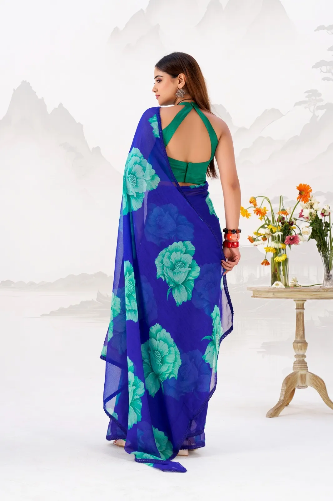 Premium Chiffon Printed Saree with Lace Border - Image 2