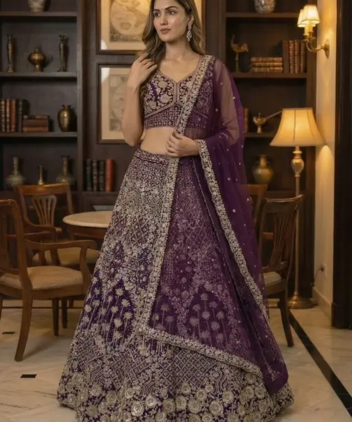 Premium Purple Color Bridal Net Lehenga Choli