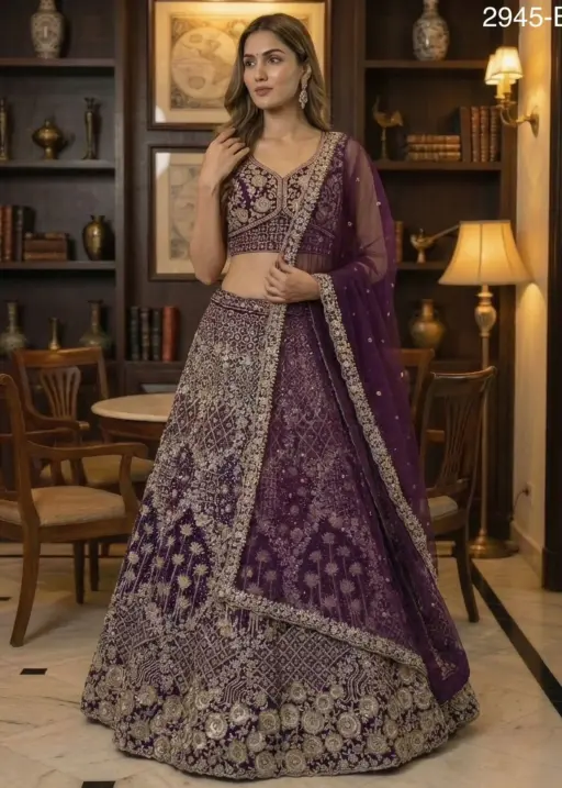 Premium Purple Color Bridal Net Lehenga Choli