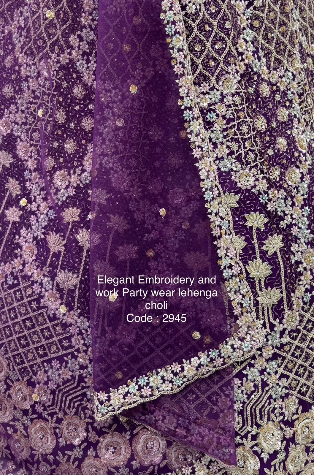 Premium Purple Color Bridal Net Lehenga Choli - Image 4