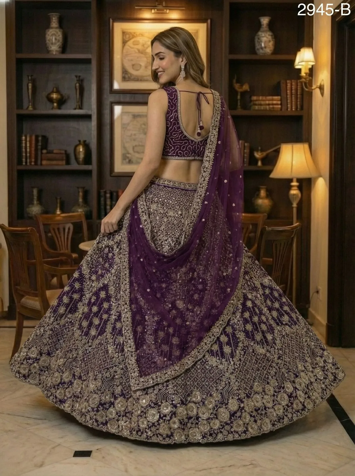 Premium Purple Color Bridal Net Lehenga Choli - Image 5