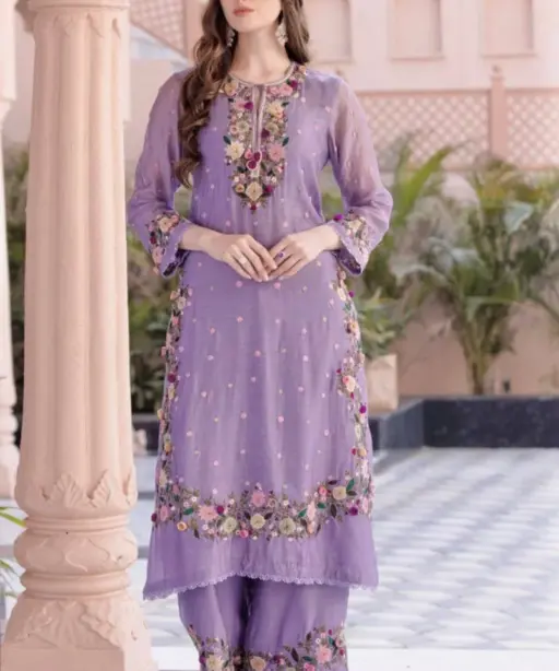 Purple Embroidery Readymade Pakistani Dress