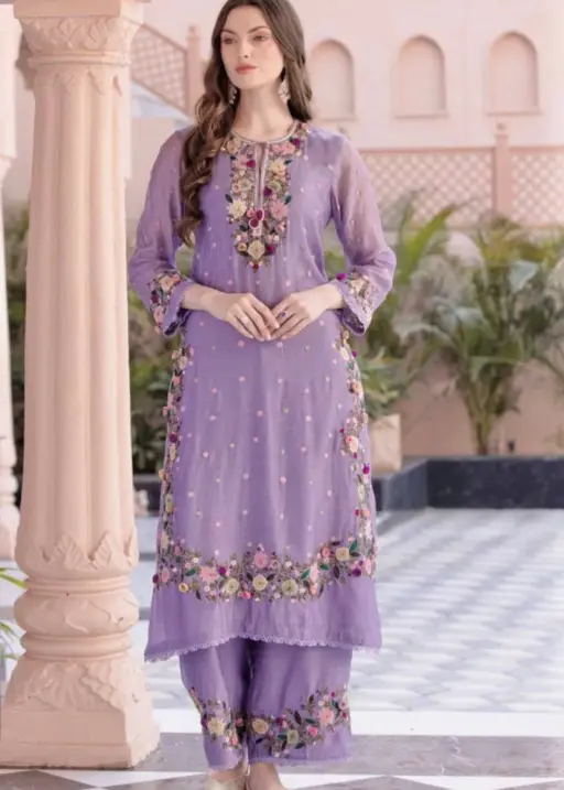 Purple Embroidery Readymade Pakistani Dress