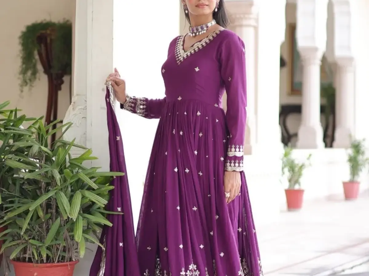 Purple Luxury Anarkali Dress with Dupatta - Ethnic Suits