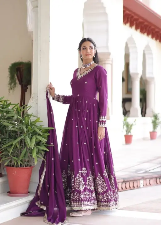 Purple Luxury Anarkali Dress with Dupatta
