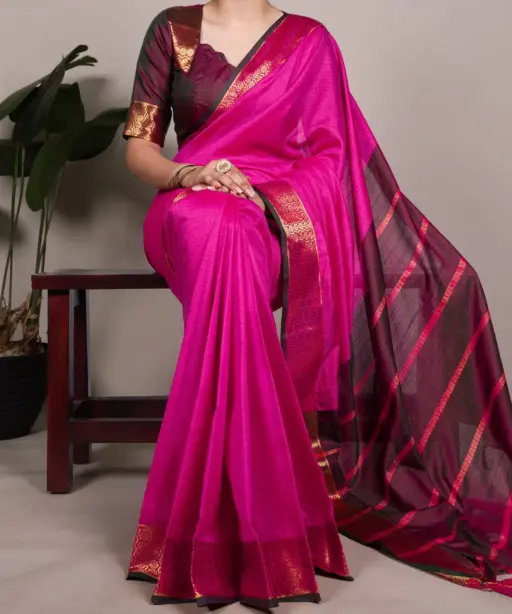 Rani Pink Zari Border Sari South Style