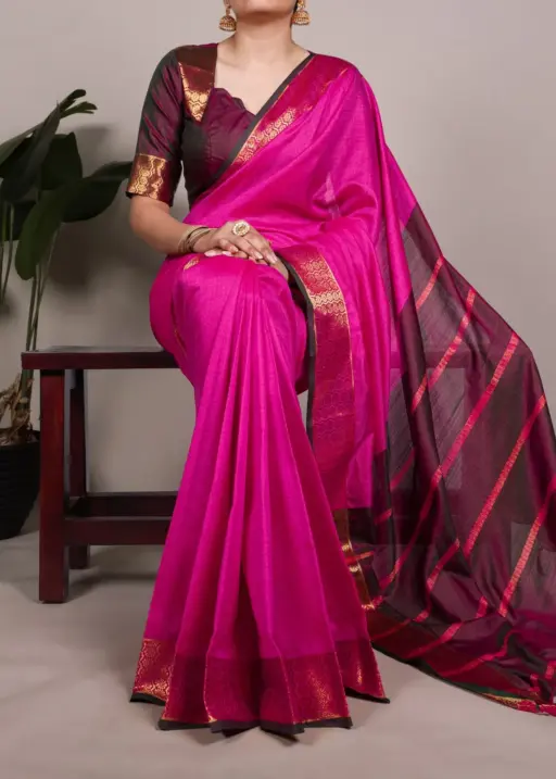 Rani Pink Zari Border Sari South Style
