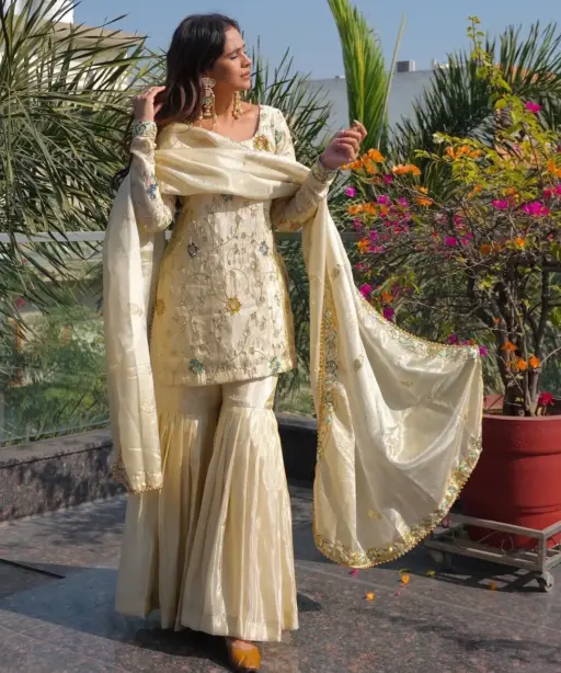 Readymade Cream Shararat Suit for Women