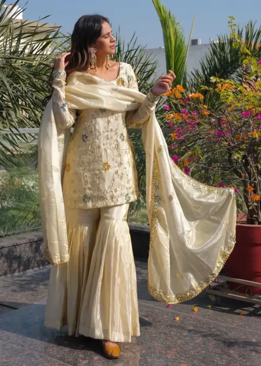 Readymade Cream Shararat Suit for Women
