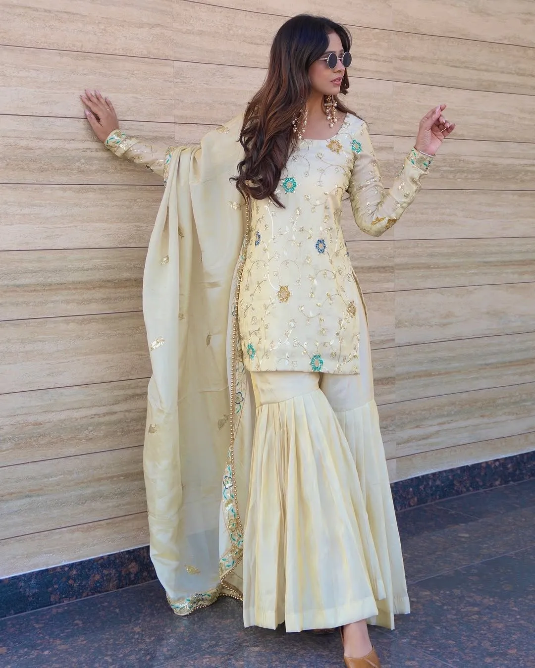 Readymade Cream Shararat Suit for Women - Image 3