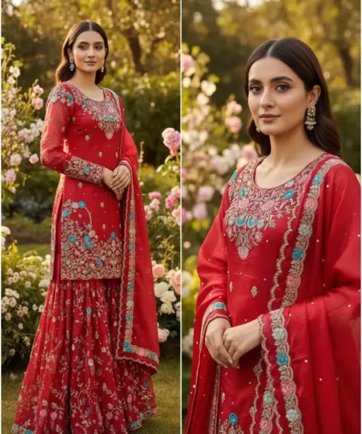 Red Ethnic Garara Salwar Suit