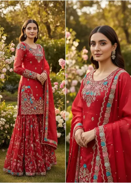 Red Ethnic Garara Salwar Suit