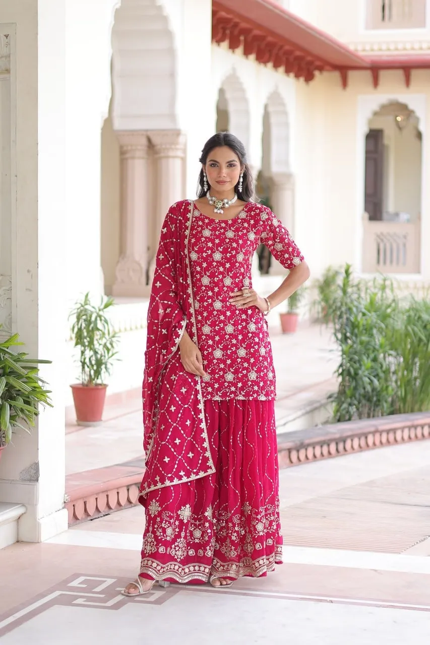 Red Heavy Embroidery Sharara Dress for Wedding Day