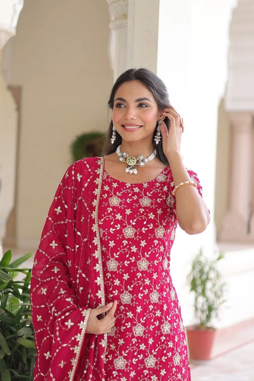 Red Heavy Embroidery Sharara Dress for Wedding Day - Image 2