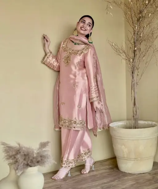 Rose Pink Embroidery Pakistani Plazzo