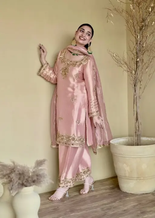 Rose Pink Embroidery Pakistani Plazzo