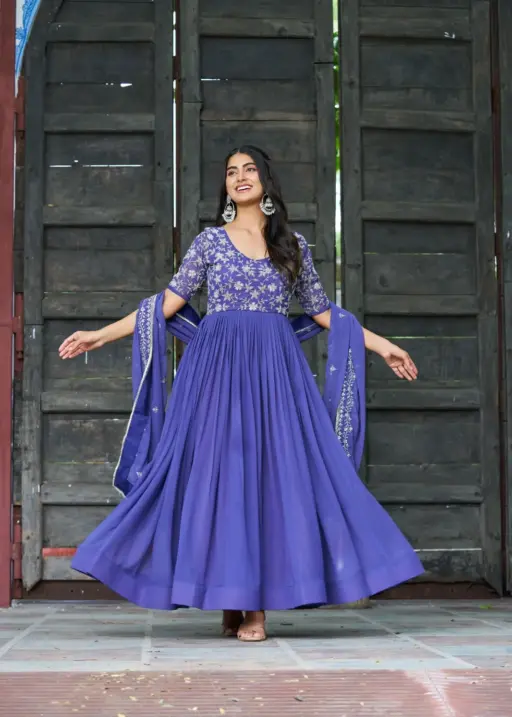 Royal Blue Beads work Gown with Dupatta for Party
