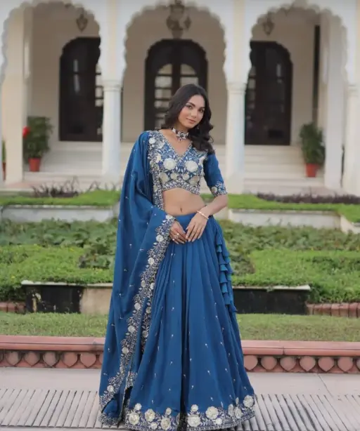 Royal Blue Embroidery Lehenga for Barat Design