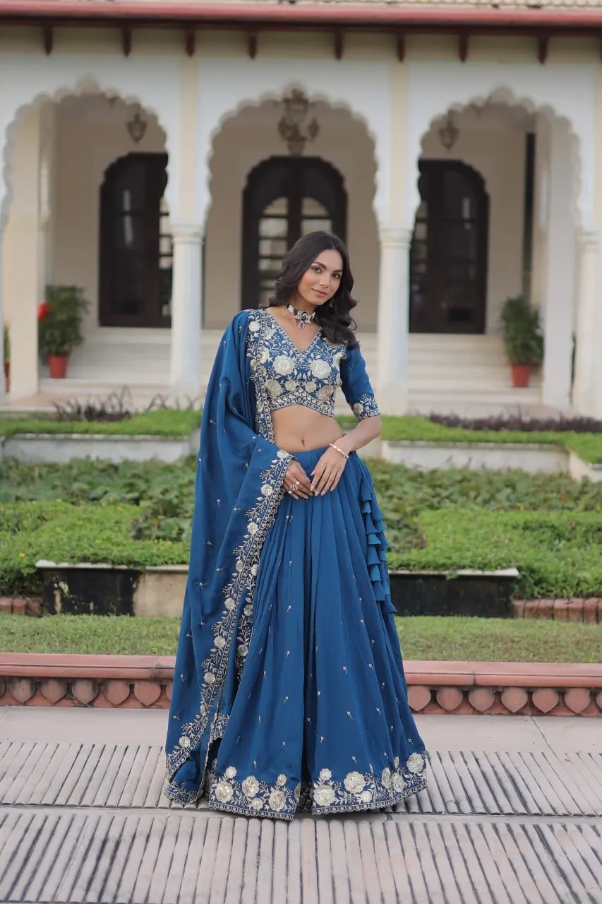 Royal Blue Embroidery Lehenga for Barat Design