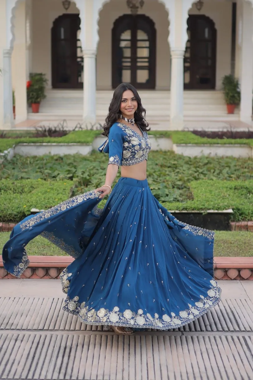 Royal Blue Embroidery Lehenga for Barat Design - Image 2