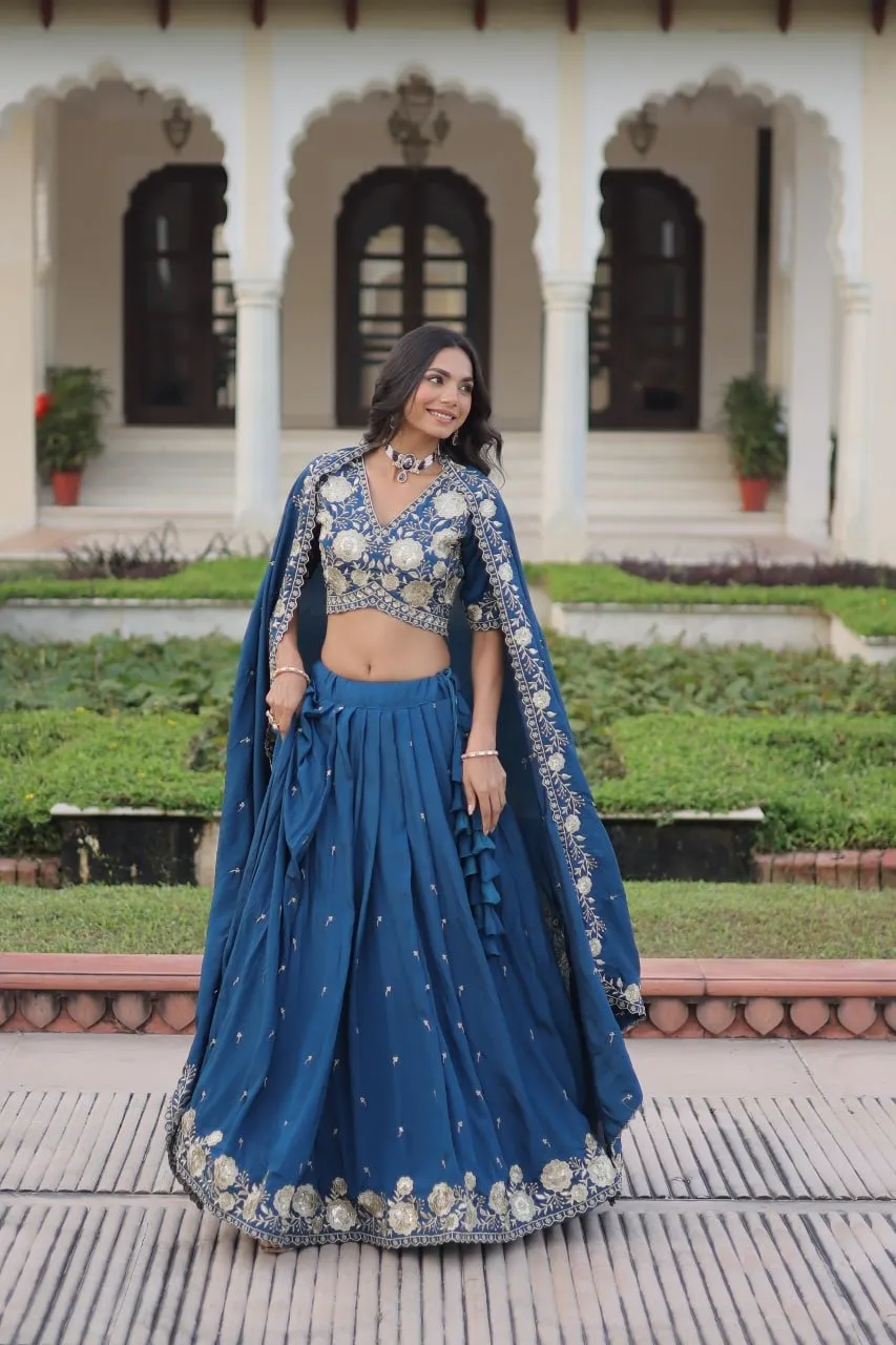 Royal Blue Embroidery Lehenga for Barat Design - Image 3