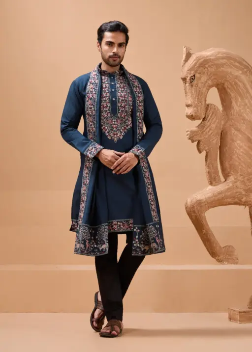 Royal Blue Mens Kurta Set For Barat