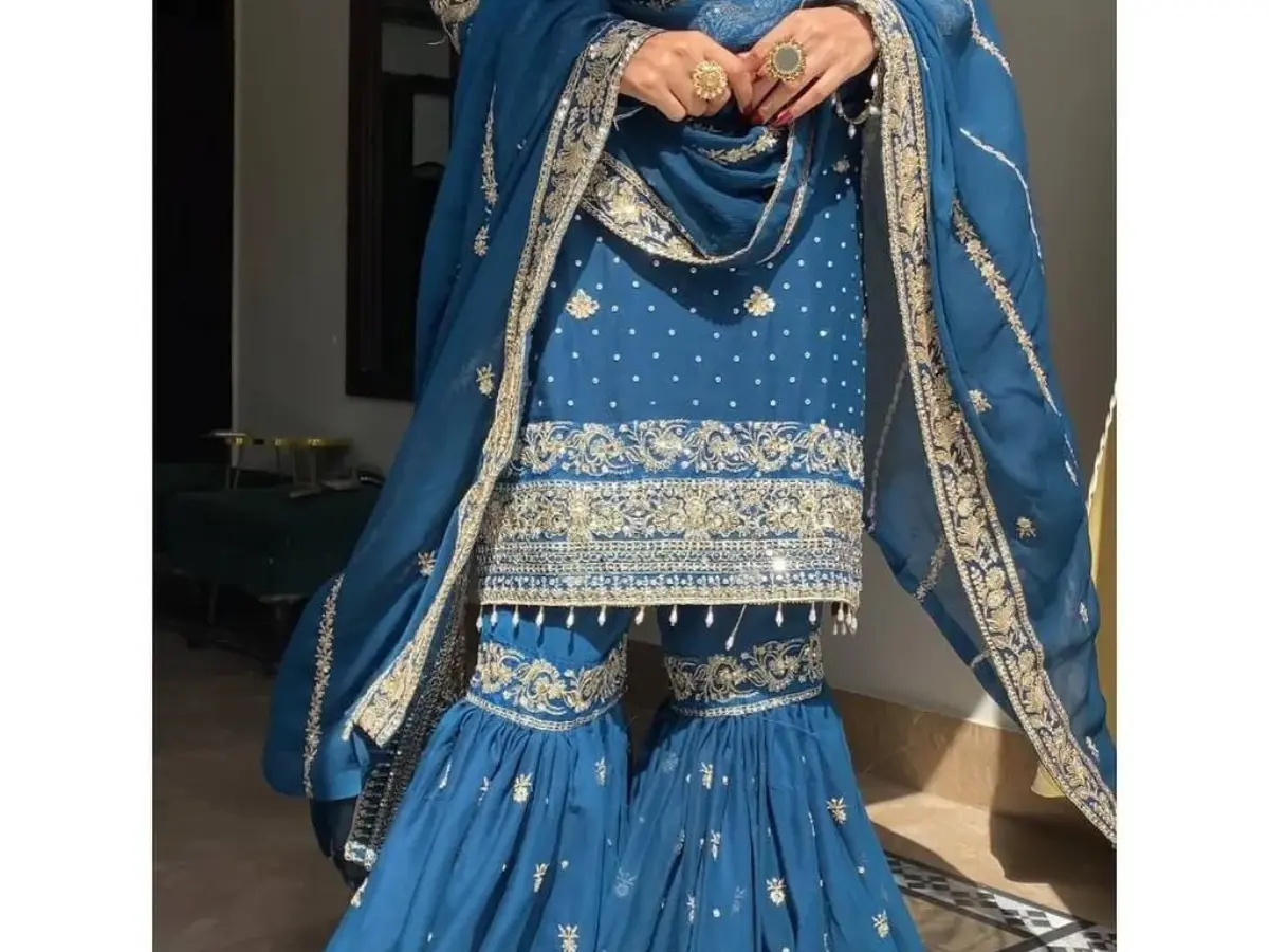 Royal Blue Pakistani Garara Dress - Ethnic Suits