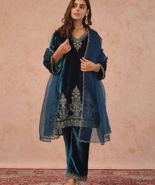 Royal Blue Velvet Pant salwar Suit for Wedding