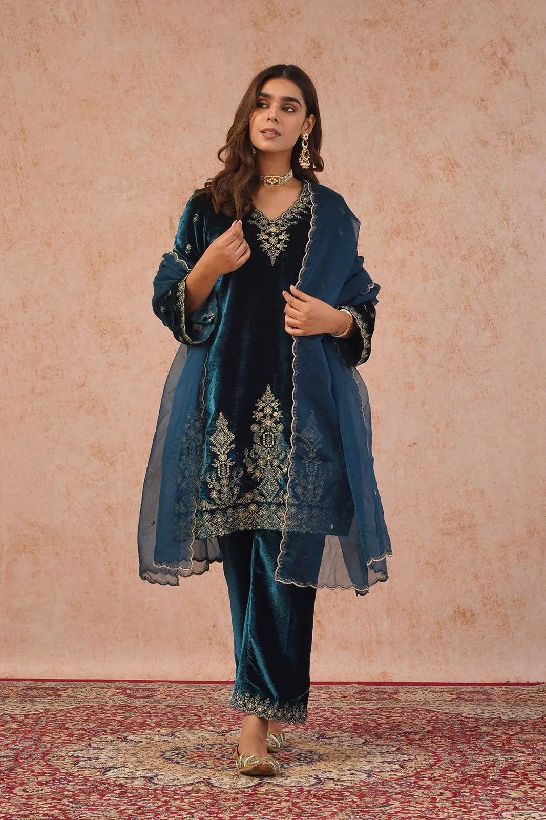 Royal Blue Velvet Pant salwar Suit for Wedding