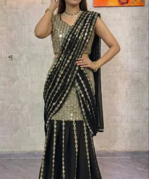 Sangeet Wear Black Readymade Lehenga Saree