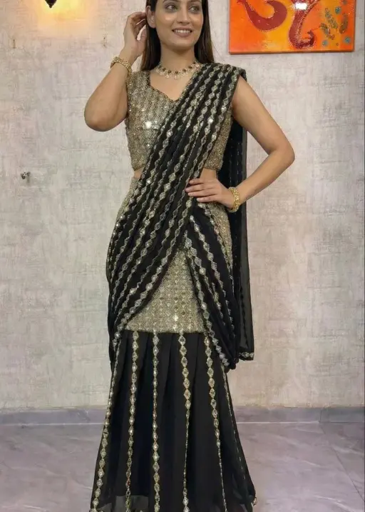 Sangeet Wear Black Readymade Lehenga Saree