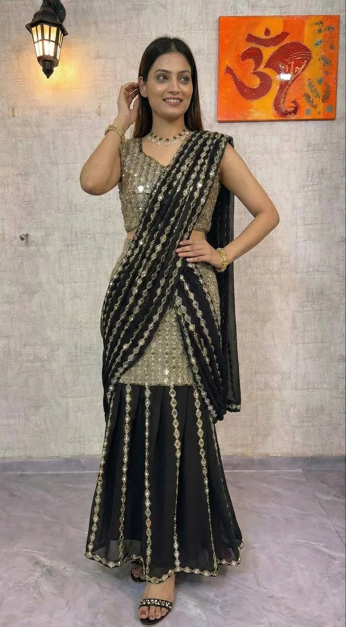 Sangeet Wear Black Readymade Lehenga Saree