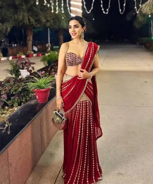 Sangeet Wear Red Readymade Lehenga Saree