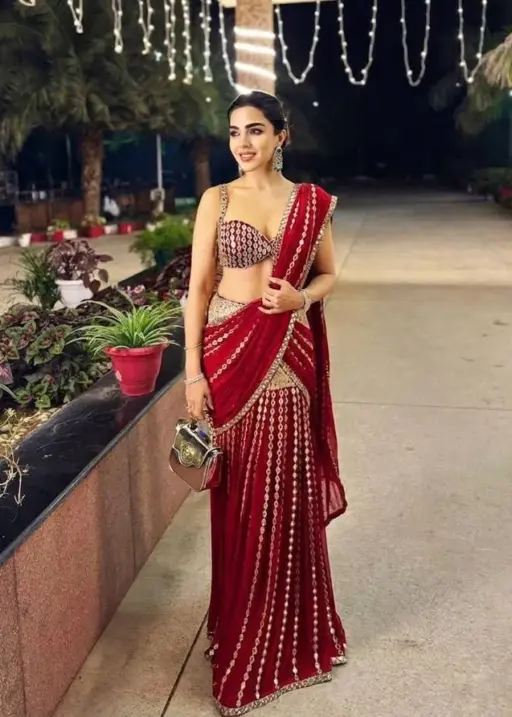 Sangeet Wear Red Readymade Lehenga Saree