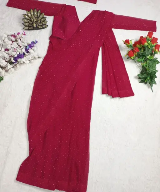 Shining Readymade Red Saree