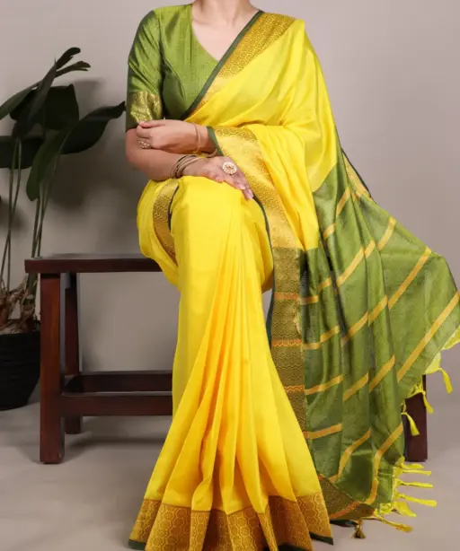 South Special Zari Border Haldi Yellow Saree