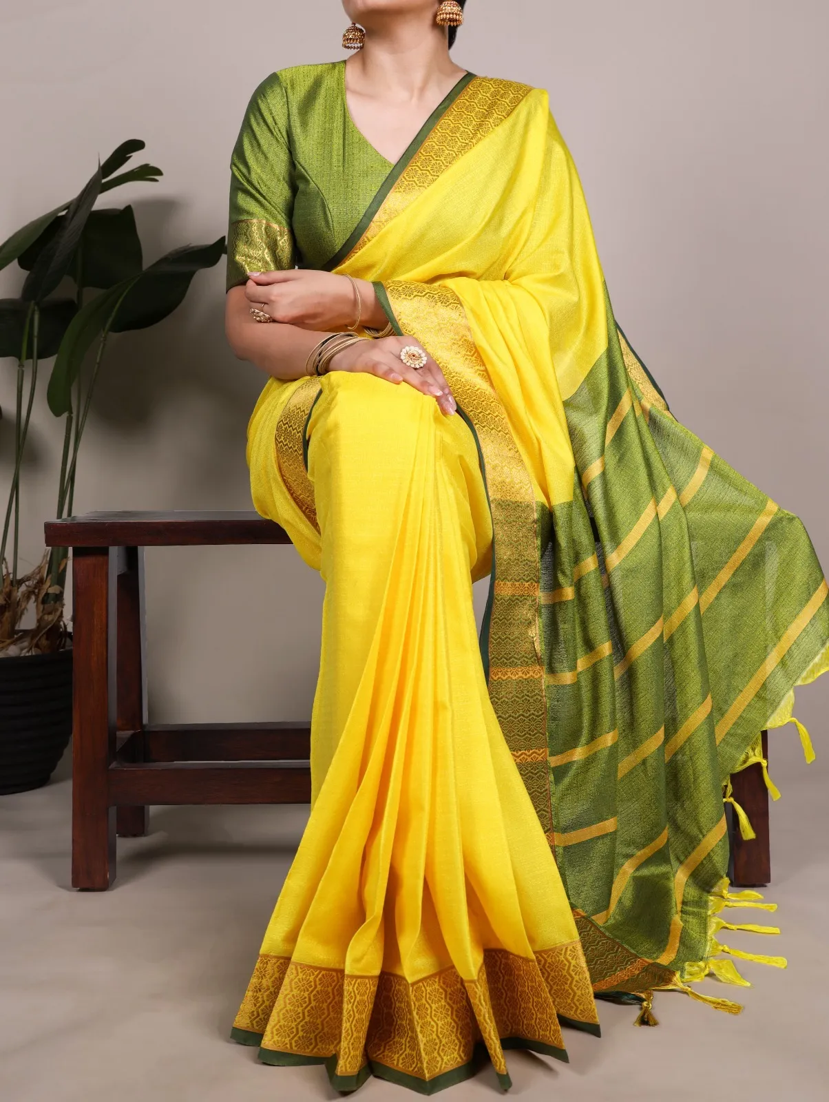 South Special Zari Border Haldi Yellow Saree