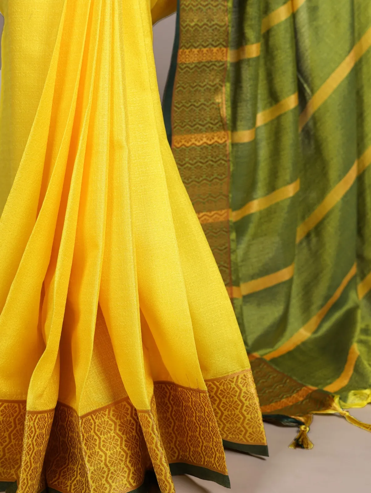 South Special Zari Border Haldi Yellow Saree - Image 2