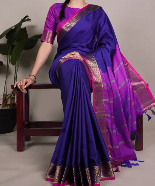South Special Zari Border Purple Saree
