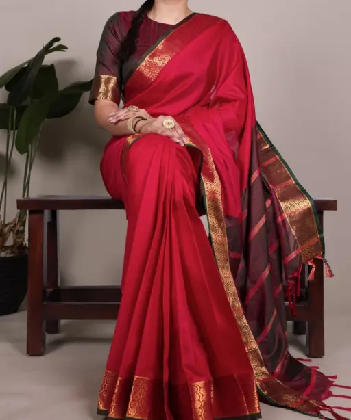 South Special Zari Border Red Saree