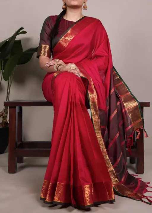 South Special Zari Border Red Saree