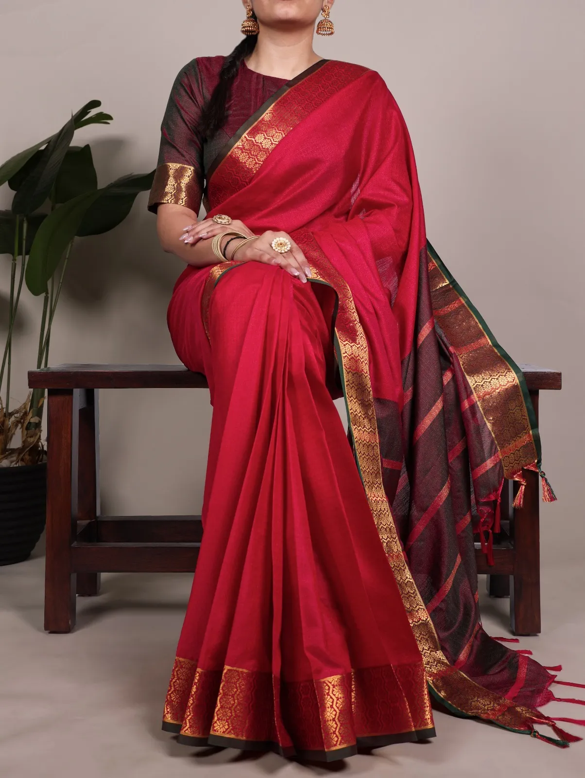 South Special Zari Border Red Saree