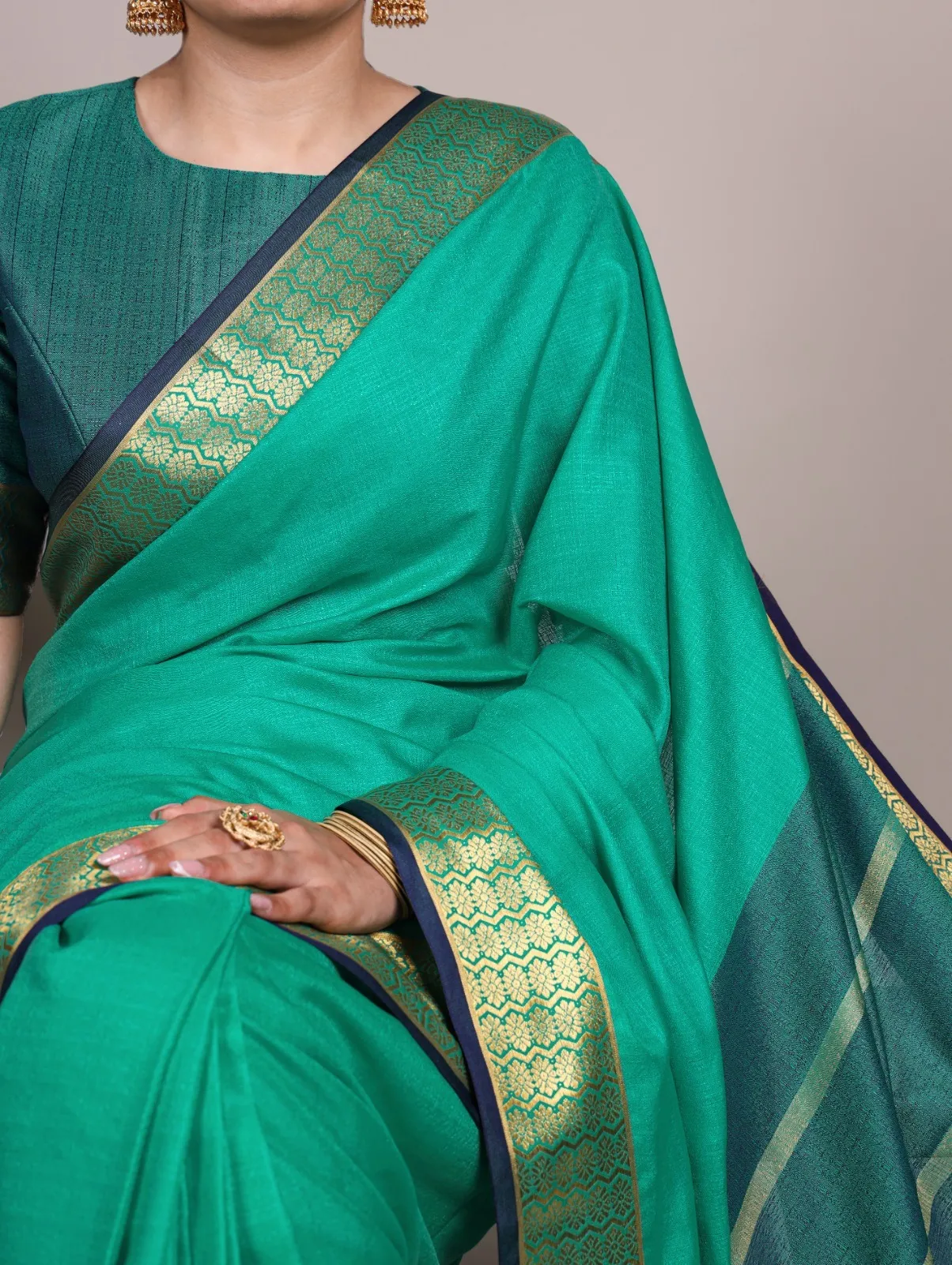 South Style Zari Weaving Green Color Saree - Image 2