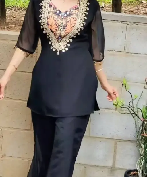 Stylish Black Blouse Suit Set