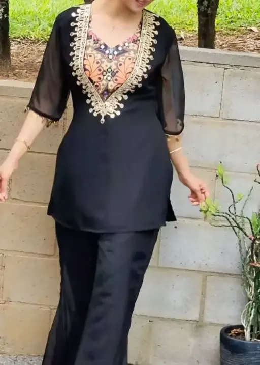 Stylish Black Blouse Suit Set